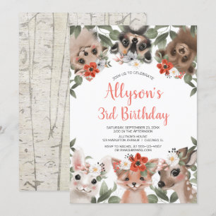 Woodland animals forest friends girl birthday invitation