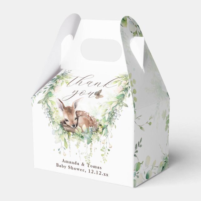 Woodland Animals Forest Greenery Baby Boy Shower Favour Box (Front Side)