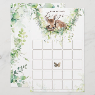 Woodland Animals Forest Greenery Baby Shower Bingo