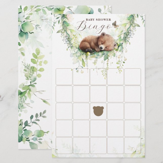 Woodland Animals Forest Greenery Baby Shower Bingo (Front/Back)
