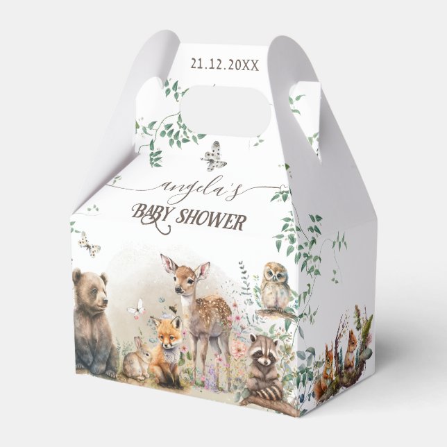 Woodland animals forest greenery Baby Shower Favour Box (Front Side)