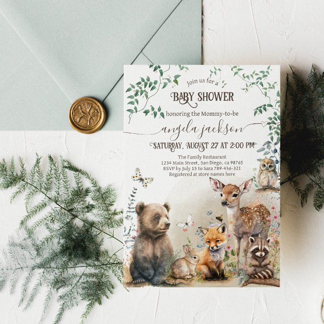 Woodland animals forest greenery Baby Shower Invitation (Creator Uploaded)