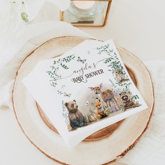Woodland animals forest greenery Baby Shower Napkin (Creator Uploaded)