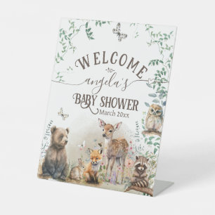 Woodland animals forest greenery Baby Shower Pedestal Sign