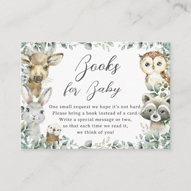 Woodland Animals Forest Greenery Books for Baby Enclosure Card (Front)