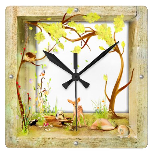 Image of woodland animals forest in a box clock