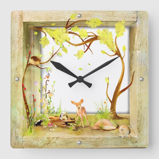 woodland animals forest in a box clock (Front)