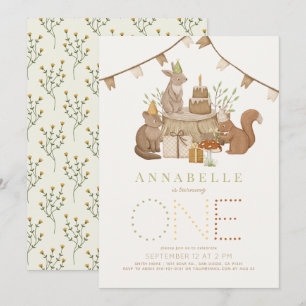 Woodland Animals Forest Party 1st Birthday Invitation