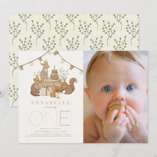 Woodland Animals Forest Party 1st Birthday Photo Invitation