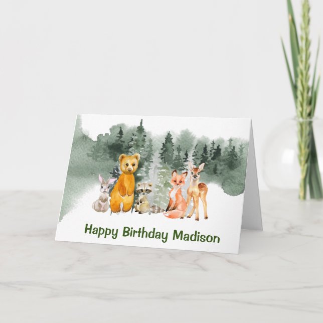 Woodland Animals Forest Personalised Birthday Card (Front)