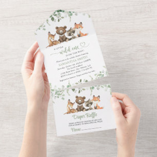 Woodland Animals, Forest, Wild One, Baby Shower All In One Invitation