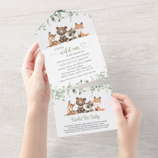 Woodland Animals, Forest, Wild One, Baby Shower All In One Invitation (Tearaway)