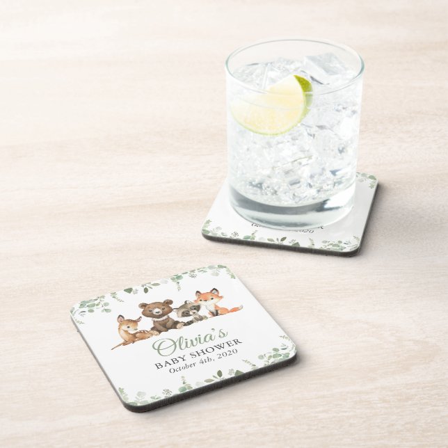 Woodland Animals, Forest, Wild One, Baby Shower Coaster (Right Side)