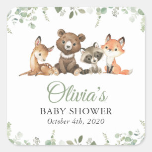 Woodland Animals, Forest, Wild One, Baby Shower Square Sticker