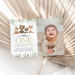 Woodland Animals, Forest, Wild One, First Birthday Invitation