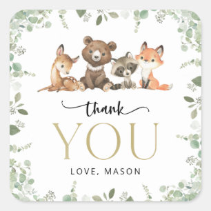 Woodland Animals, Forest, Wild One, First Birthday Square Sticker