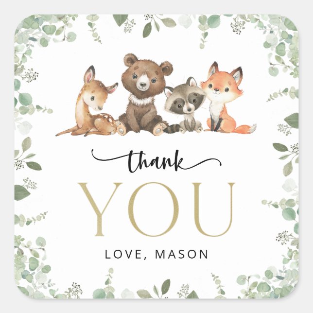 Woodland Animals, Forest, Wild One, First Birthday Square Sticker (Front)