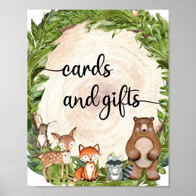 Woodland animals forest wood cards and gifts sign (Front)