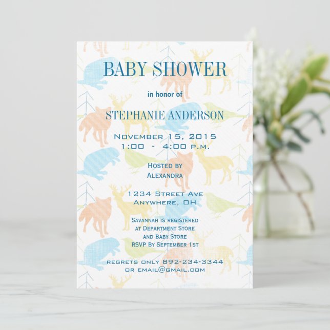 Woodland Animals Fox Baby Boy Shower Invitations (Standing Front)