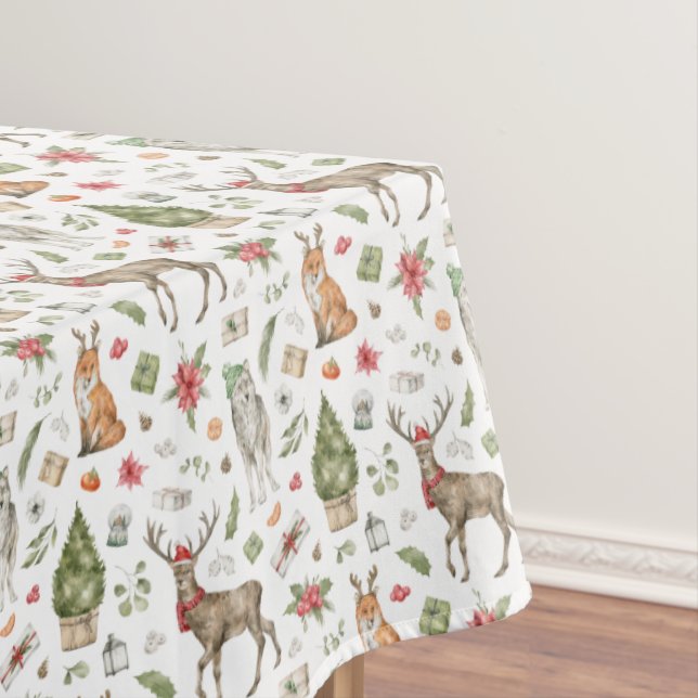 Woodland Animals | Fox, Deer and Wolf Holiday Tablecloth (In Situ)