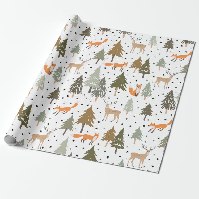 Woodland Animals Fox Deer Wrapping Paper Sheets (Unrolled)