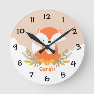 Woodland Animals Fox Kids Nursery Wall Clock