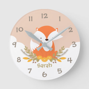 Woodland Animals Fox Kids Nursery Wall Clock