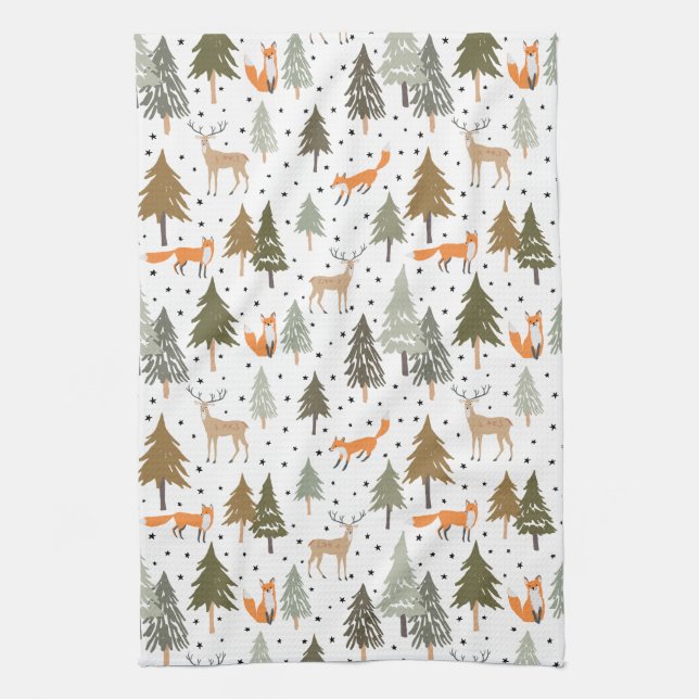 Woodland Animals Fox  Tea Towel (Vertical)