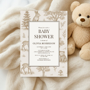 Woodland Animals French Toile Baby Shower Invitation