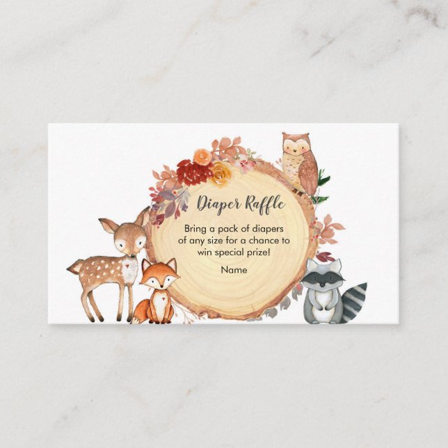 Woodland Animals Friends Diaper Raffle  Enclosure Card (Front)