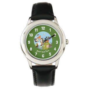 Woodland Animals Fun Running Fox & Badger Cartoon Watch