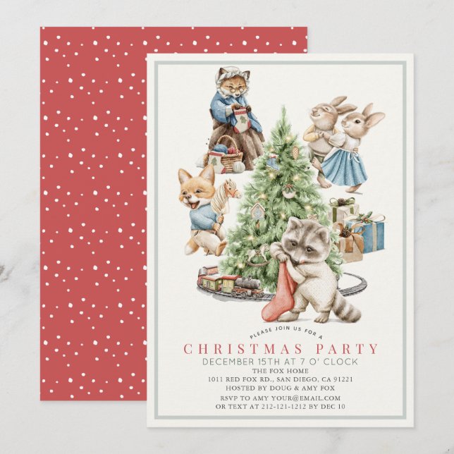 Woodland Animals Gathering Christmas Holiday Party Invitation (Front/Back)