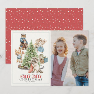 Woodland Animals Gathering Christmas Tree Photo Holiday Card