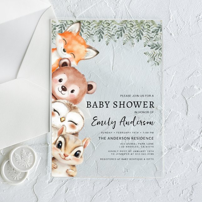 Woodland Animals Gender Neutral Baby Shower Acrylic Invitations (Creator Uploaded)