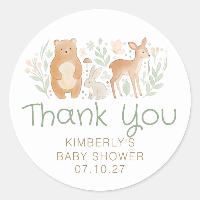 Woodland Animals Gender Neutral Baby Shower  Classic Round Sticker (Front)