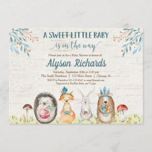 Woodland animals gender neutral baby shower invitation