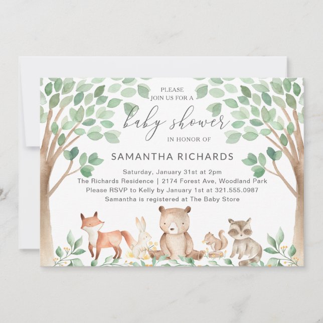 Woodland Animals Gender Neutral Cute Baby Shower Invitation (Front)