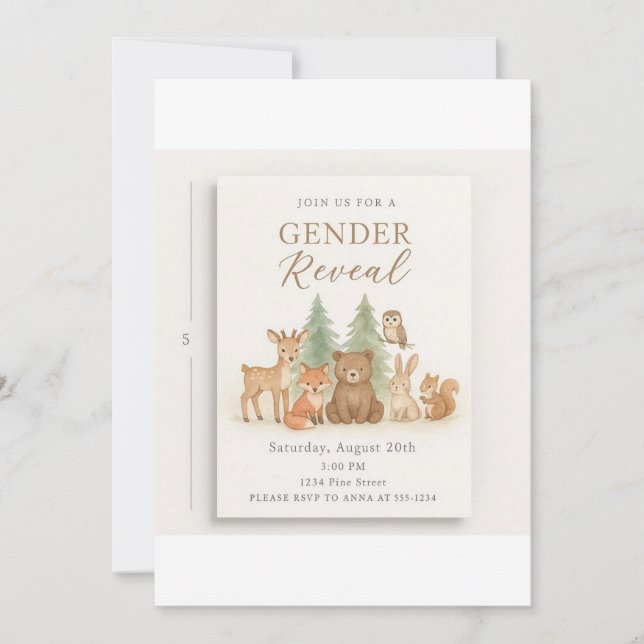 Woodland Animals Gender Reveal Invitation (Front)