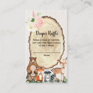 Woodland animals girl baby shower diaper raffle enclosure card