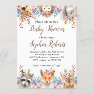 Woodland Animals Girl Baby Shower Invitation