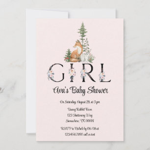 Woodland Animals Girl Baby Shower Invitation