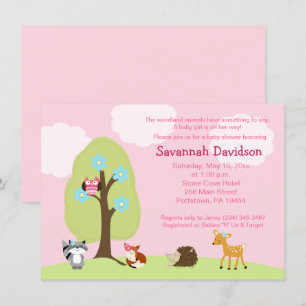 Woodland Animals Girl Baby Shower Invitation