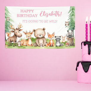 Woodland Animals Girl Birthday Banner