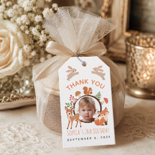 Woodland Animals Girl Photo 2nd Birthday Favour Gift Tags