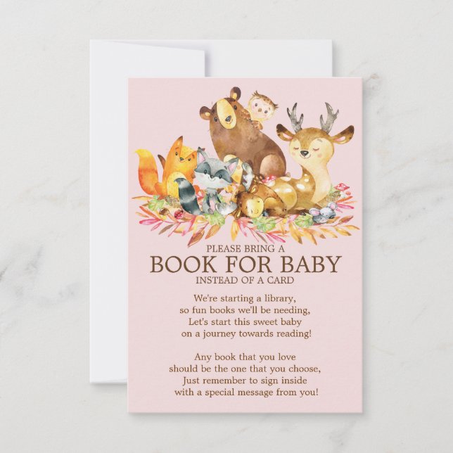 Woodland Animals Girls Baby Shower Book for Baby Invitation (Front)