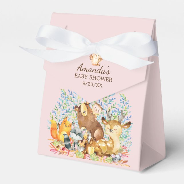 Woodland Animals Girls Baby Shower Favour Box (Front Side)