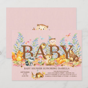 Woodland Animals Girls Baby Shower Invitation