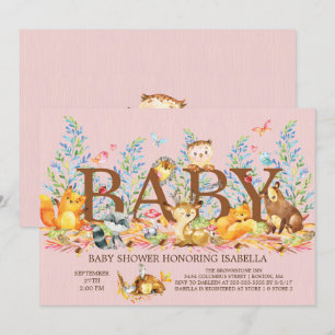 Woodland Animals Girls Baby Shower Invitation