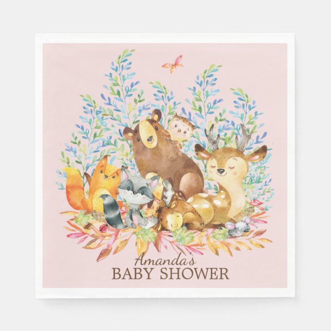 Woodland Animals Girls Baby Shower Paper Napkins (Front)