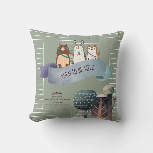 Woodland Animals GODSON Baptism Holy Communion Cushion (Front)